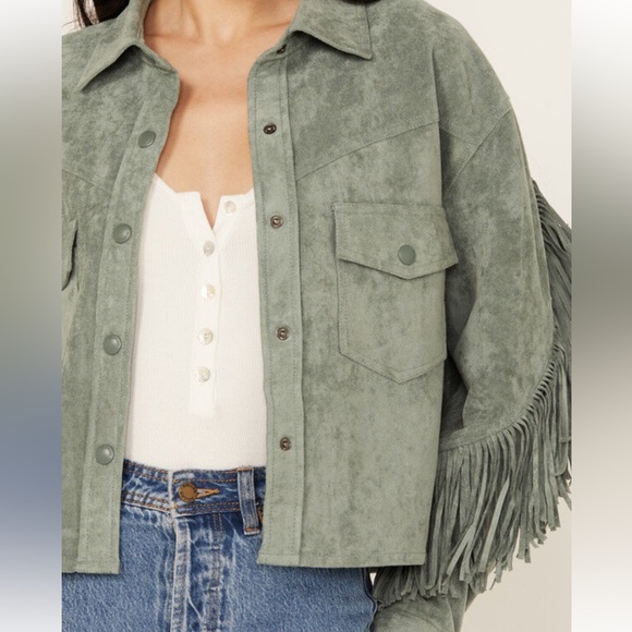 Blank NYC Jackets & Blazers - Blank NYC Sage Green Suede Fringe Jacket